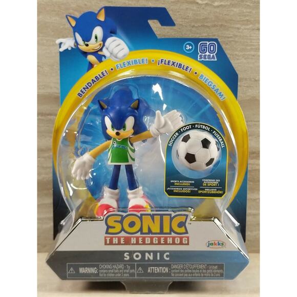 Sonic the Hedgehog 4-Inch Bendable Action Figure Wave 3 - Sonic with Soccer Ball - Picture 1 of 4